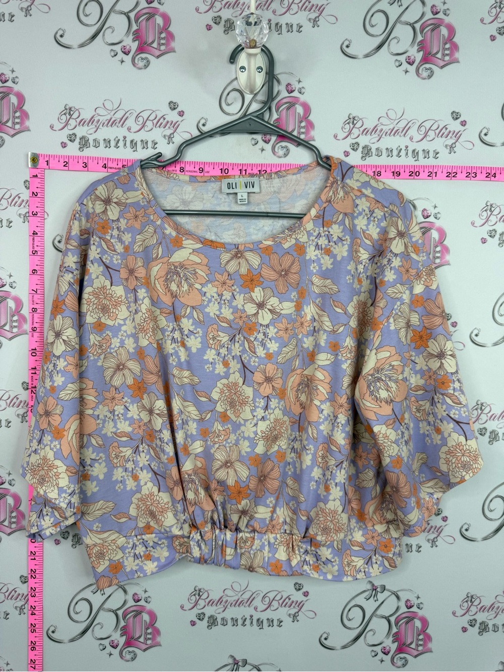 OLI VIV Lavender Floral Short-Sleeve Cropped Top